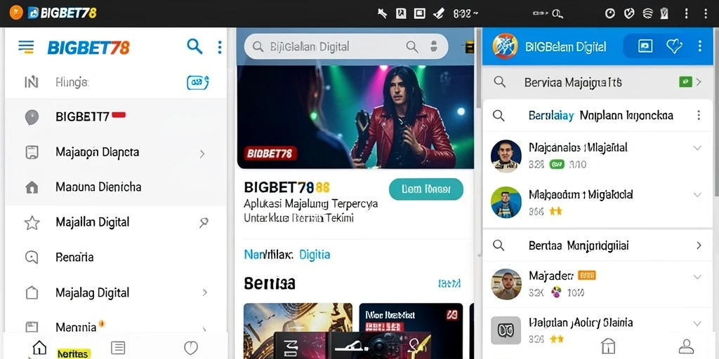 Antarmuka aplikasi BIGBET78 menampilkan berita terbaru secara interaktif.