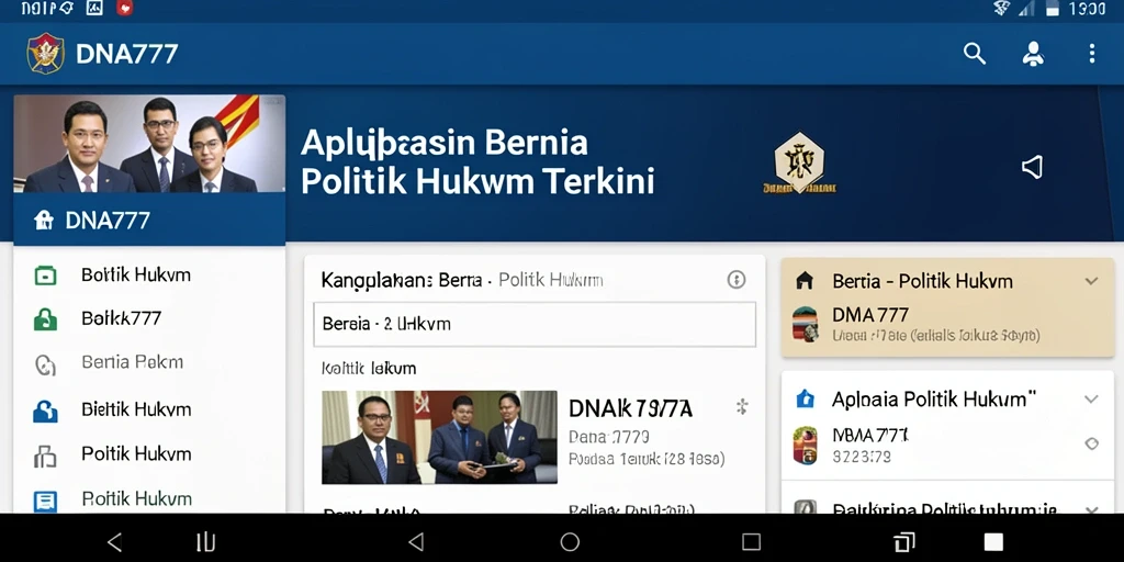 Tampilan antarmuka aplikasi dengan berita politik dan hukum